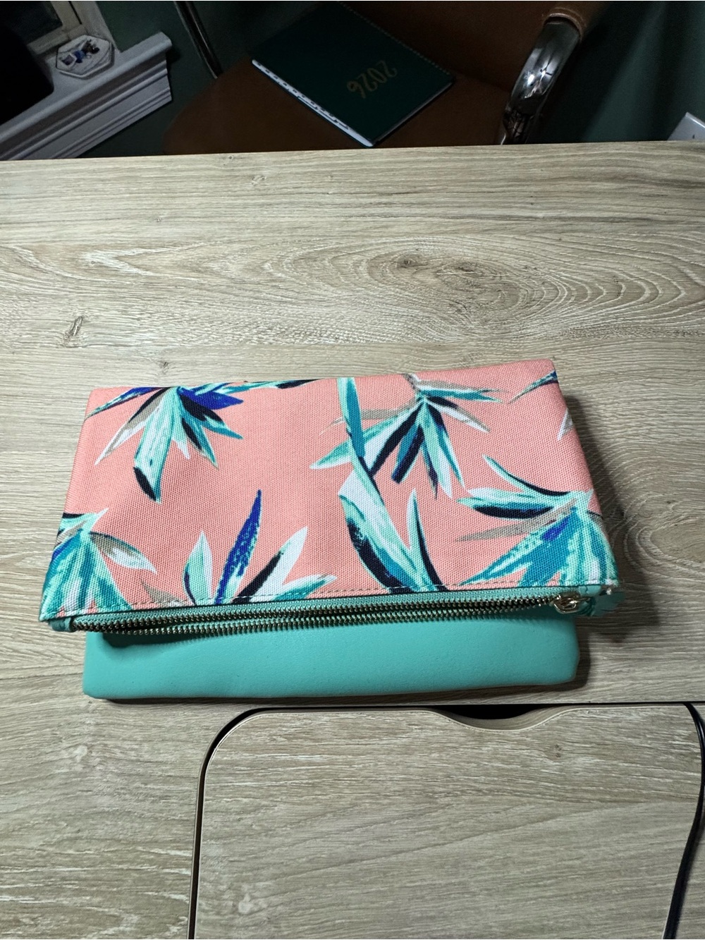 Rachel Pally Pink Floral & Mint Foldover Clutch